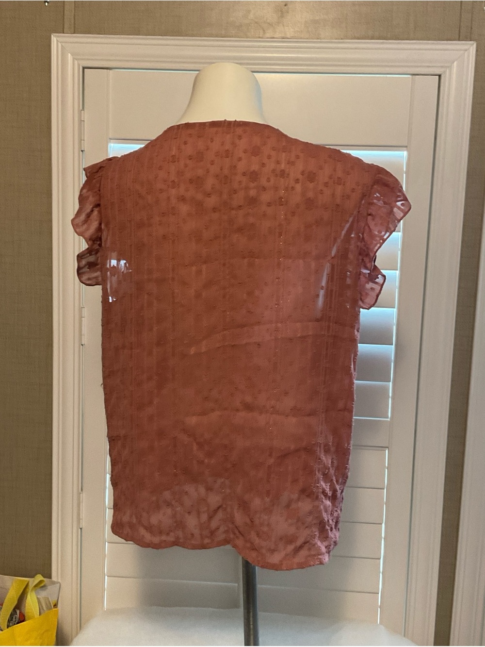 SHEIN Rust Ruffle Sleeve V-Neck Blouse - Picture 4 of 7